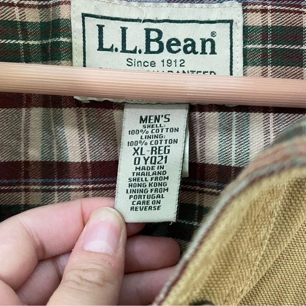 [L.L. Bean] Men's Tan Flannel Interior Workwear Snap Button Barn Jacket